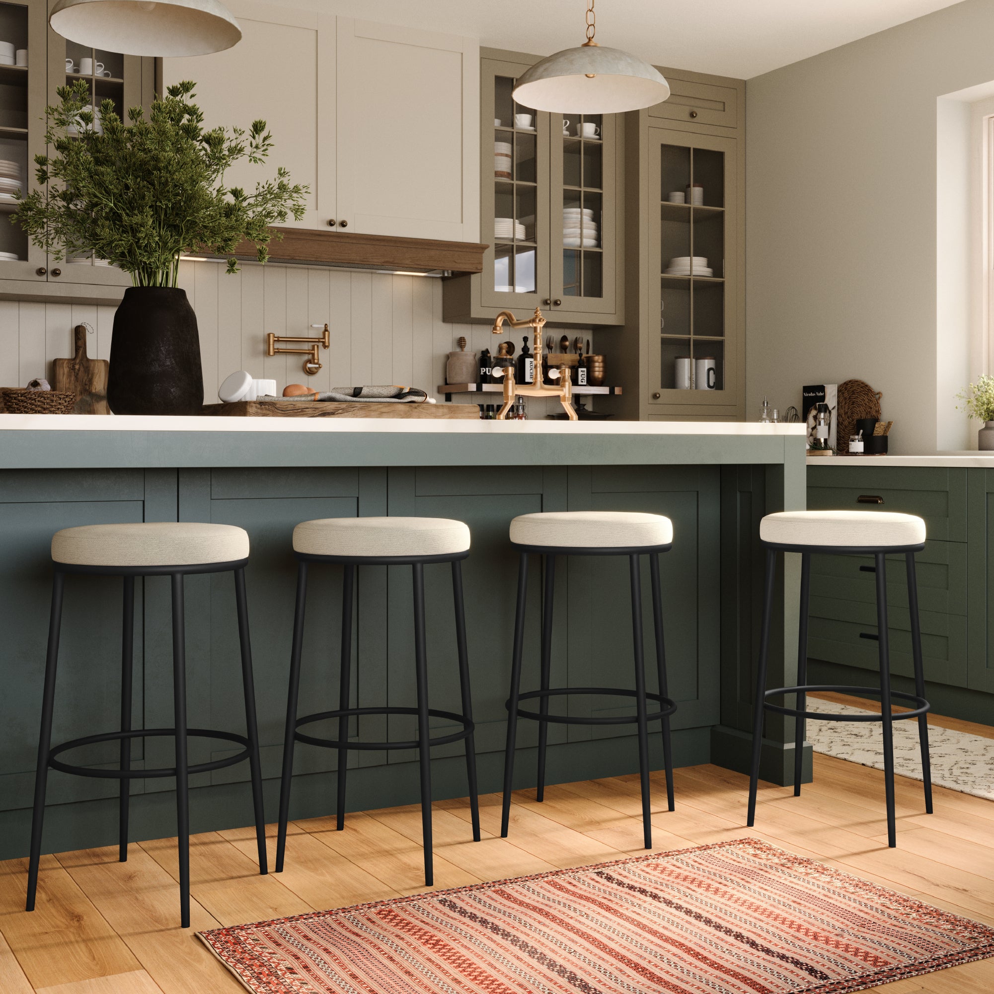 31" Stella Bar Stool in Black Finish with White Fabric in Stools by Maven Lane