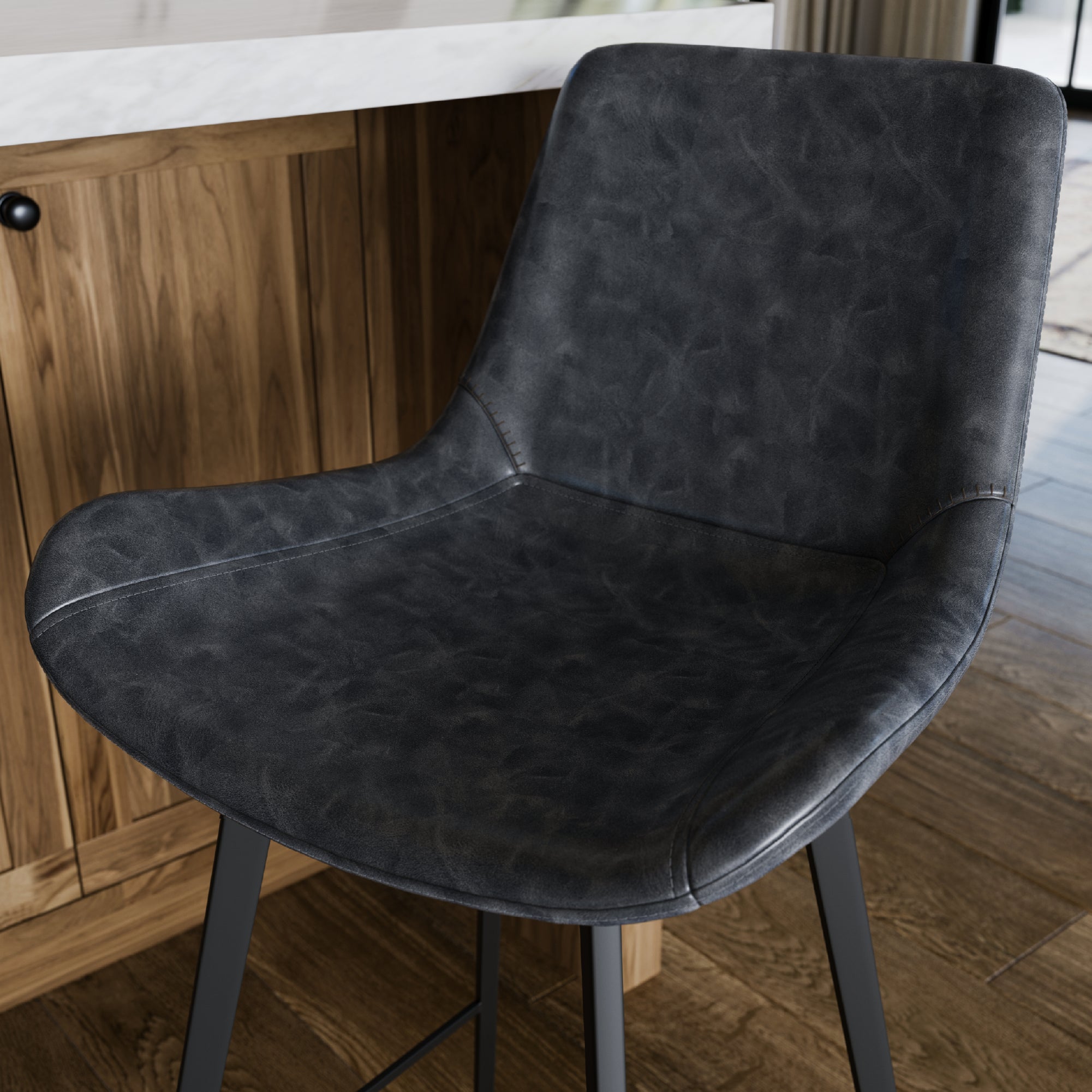 30" Victor Bar Stool in Black Finish with Dark Grey Faux Leather in Stools by Maven Lane