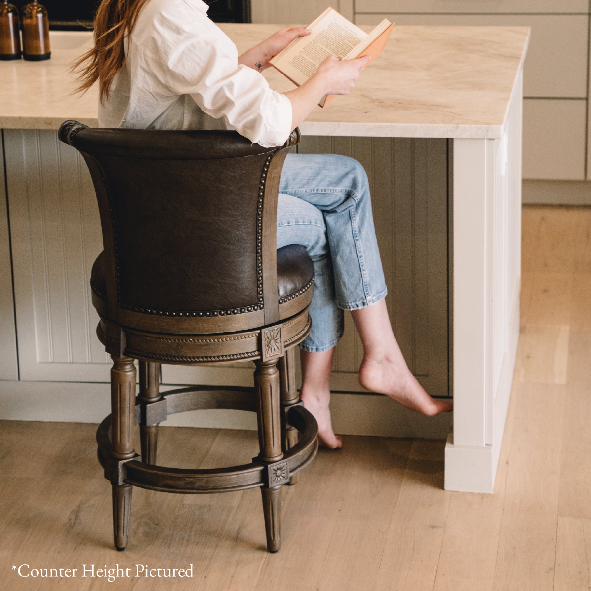 31" Pullman Bar Stool in Walnut Finish with Marskman Saddle Vegan Leather in Stools by Maven Lane