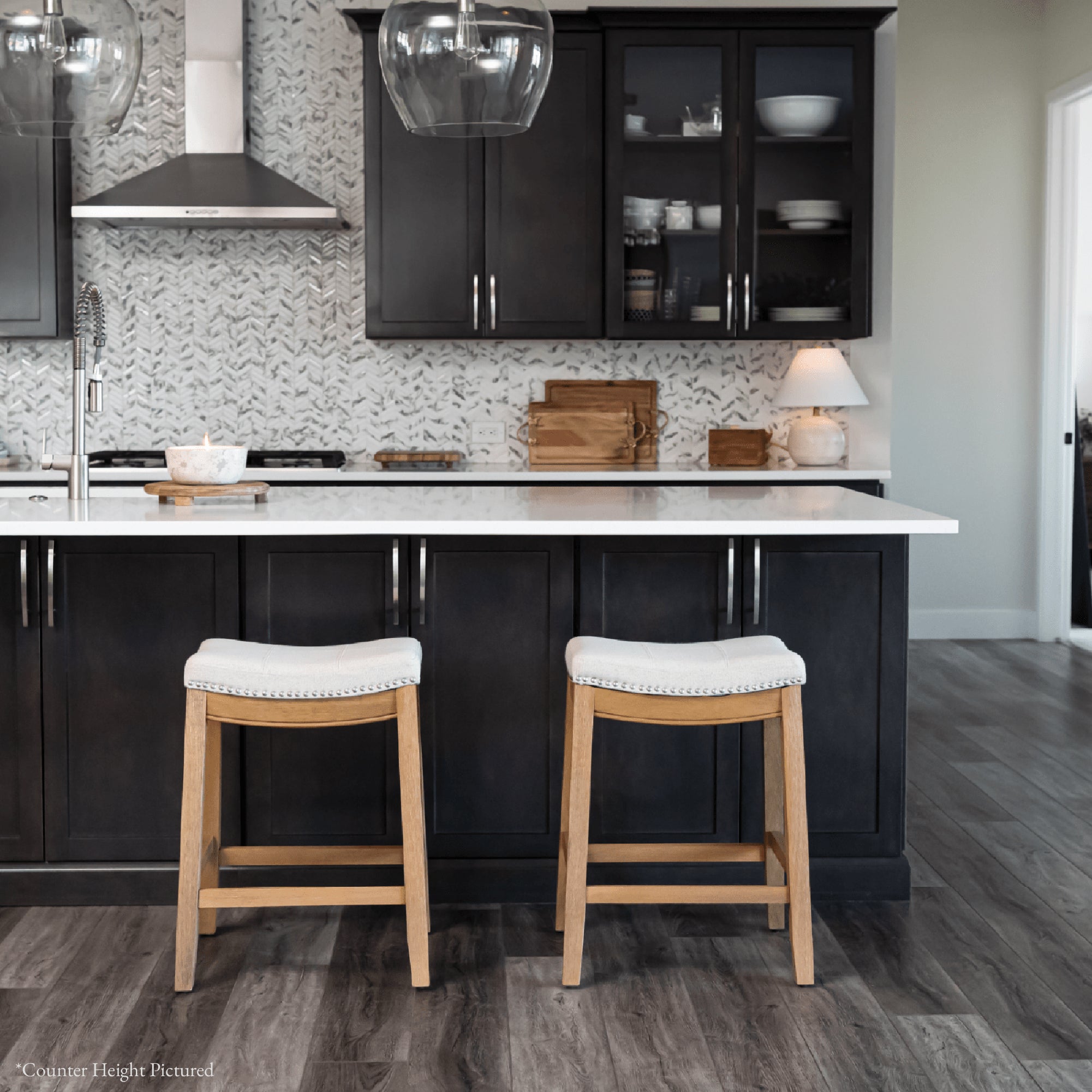 31" Sophia Backless Bar Stool in Aged Natural Finish with Light Beige Fabric in Stools by Maven Lane