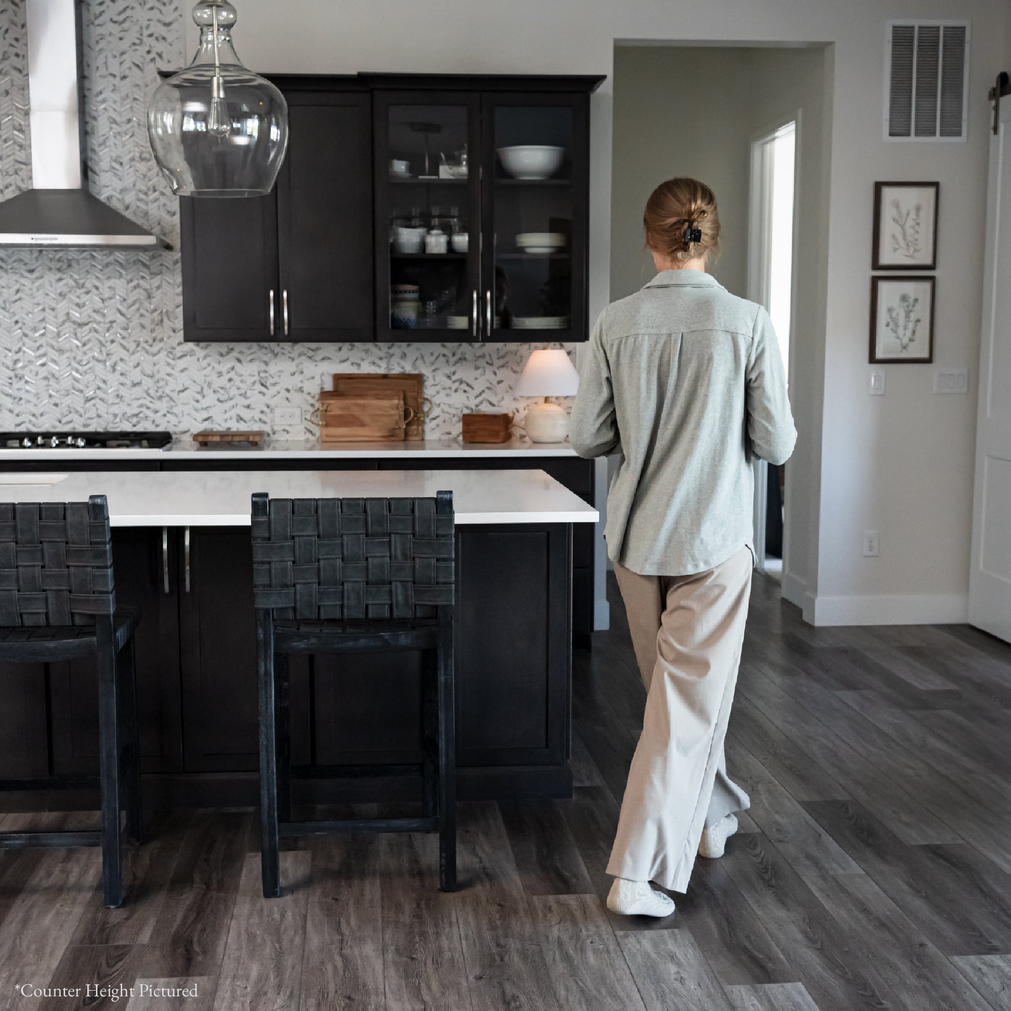 30" Noah Bar Stool in Aged Black Finish with Charcoal Black Vegan Leather in Stools by Maven Lane