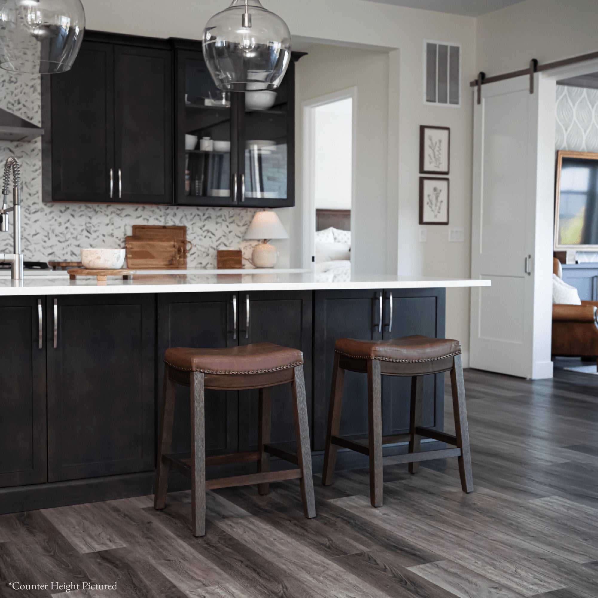 31" Sophia Bar Stool in Brown Finish with Brown Faux Leather in Stools by Maven Lane