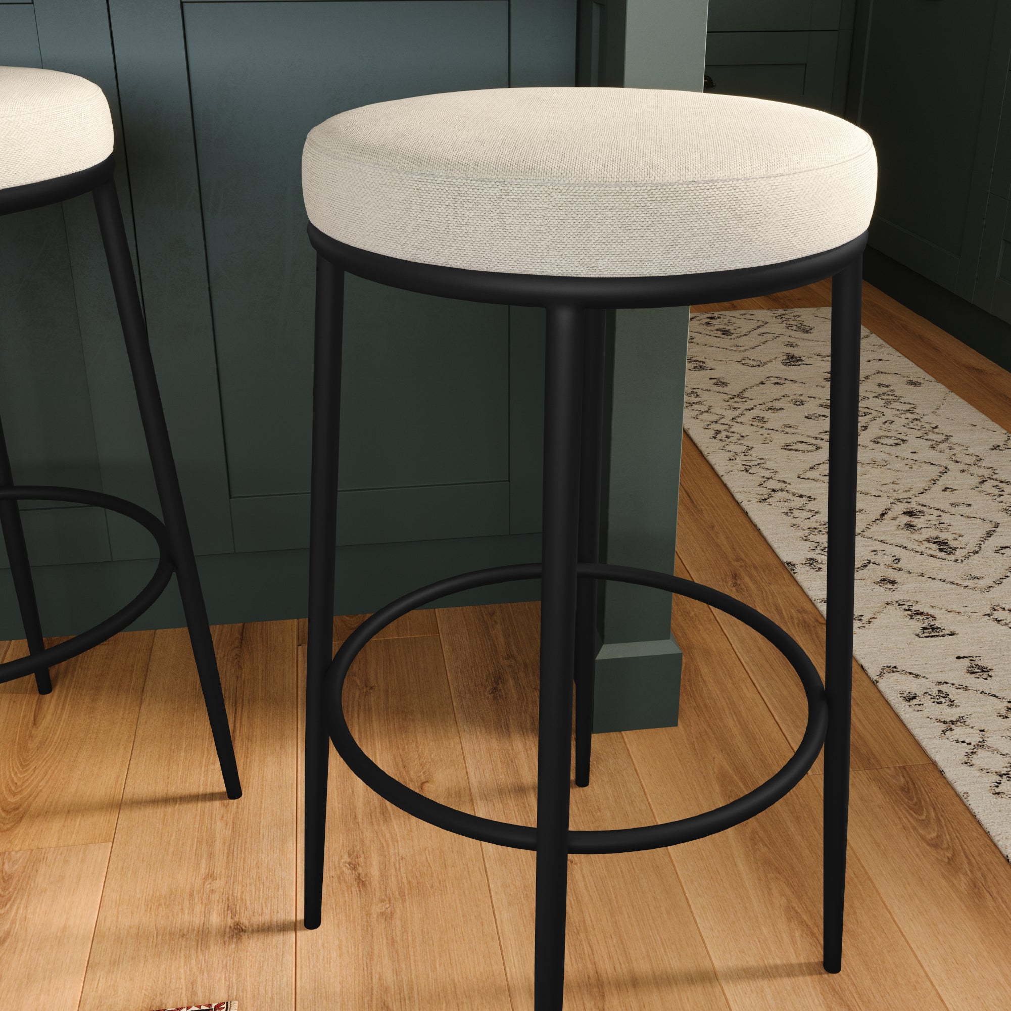 31" Stella Bar Stool in Black Finish with White Fabric in Stools by Maven Lane