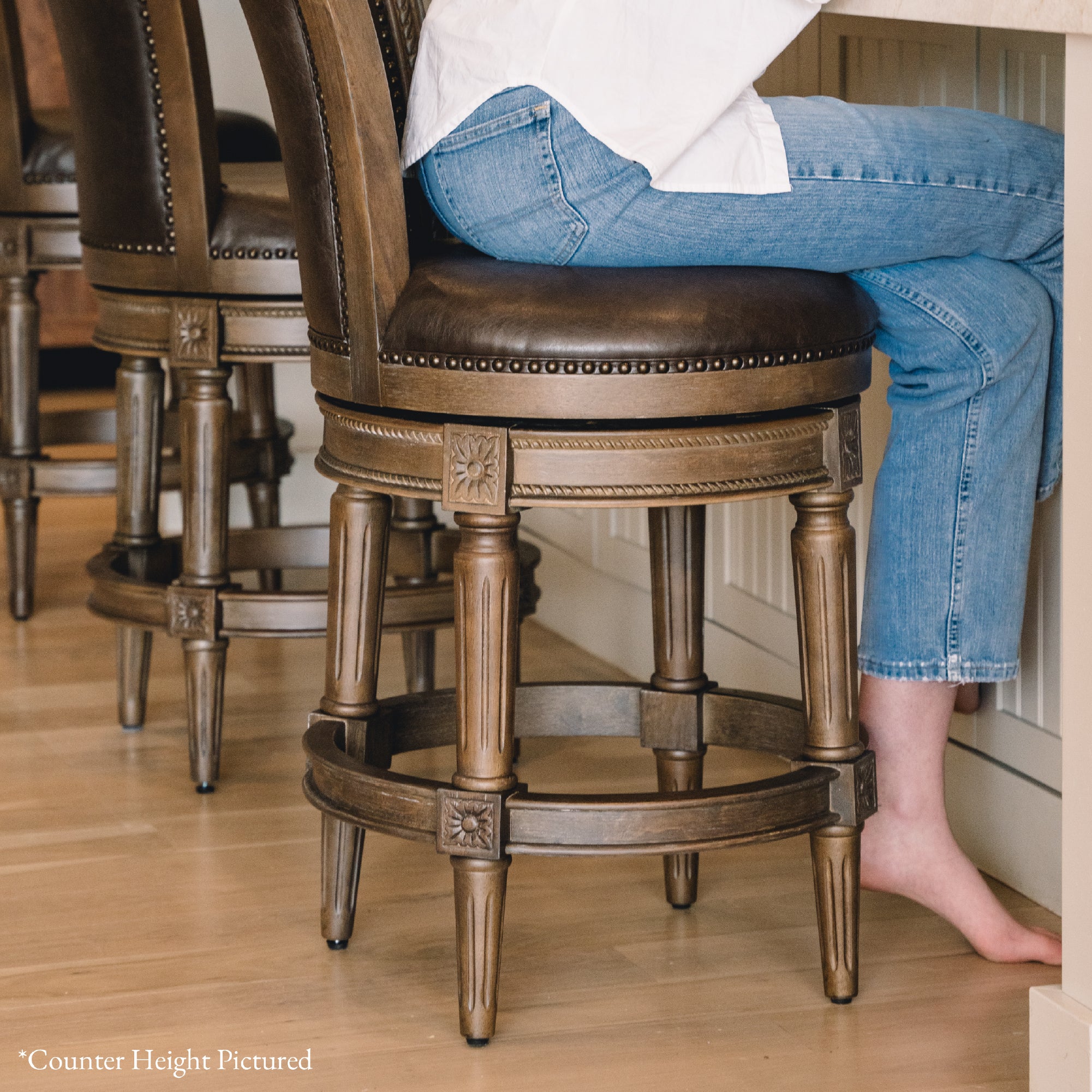 31" Pullman Bar Stool in Brown Finish with Brown Faux Leather in Stools by Maven Lane
