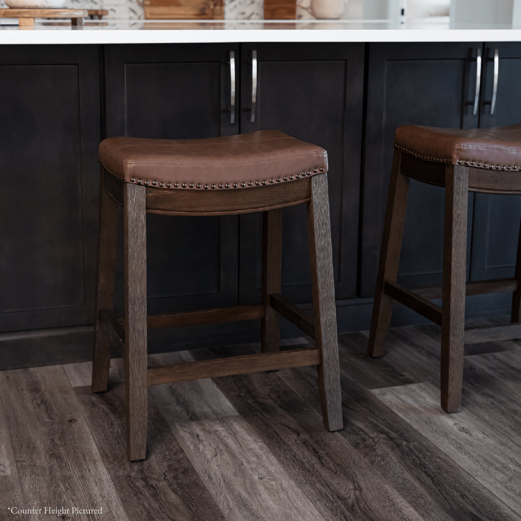 31" Sophia Backless Bar Stool in Aged Brown Finish with Cocoa Brown Vegan Leather in Stools by Maven Lane