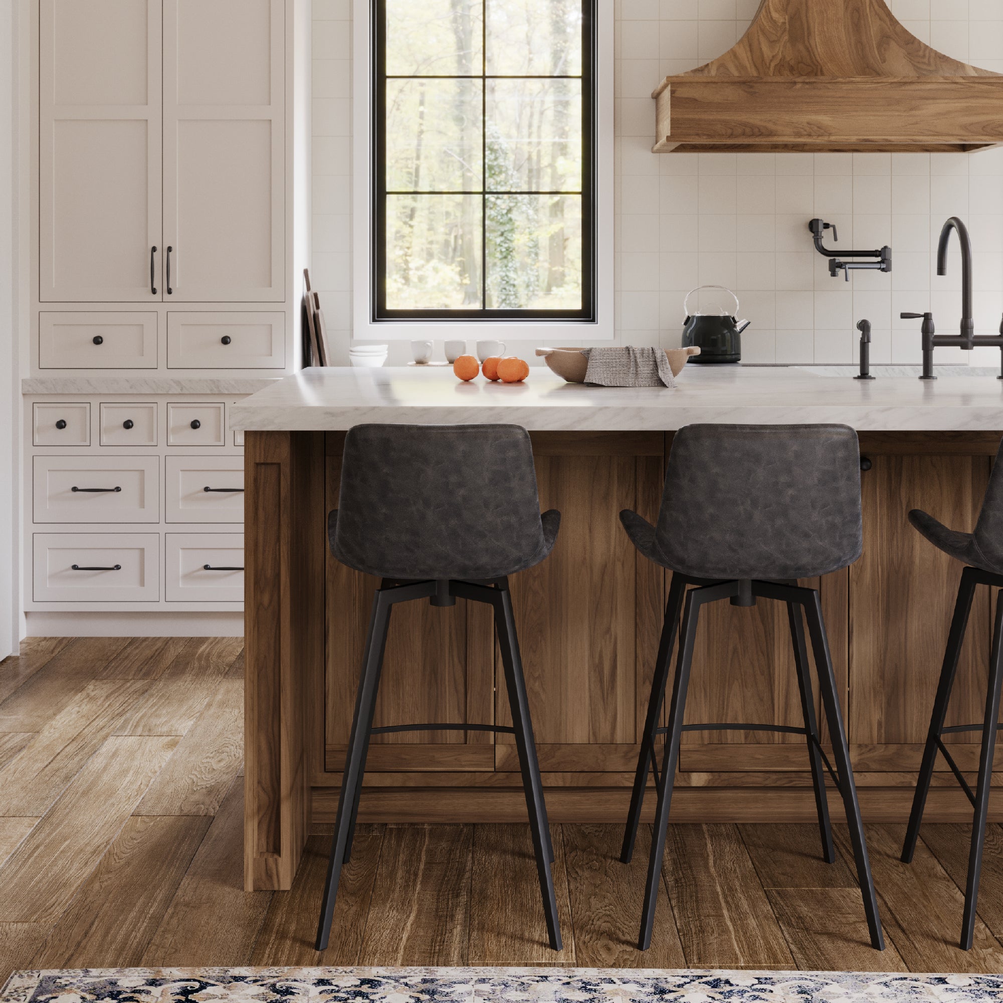 30" Victor Bar Stool in Black Finish with Dark Grey Faux Leather in Stools by Maven Lane