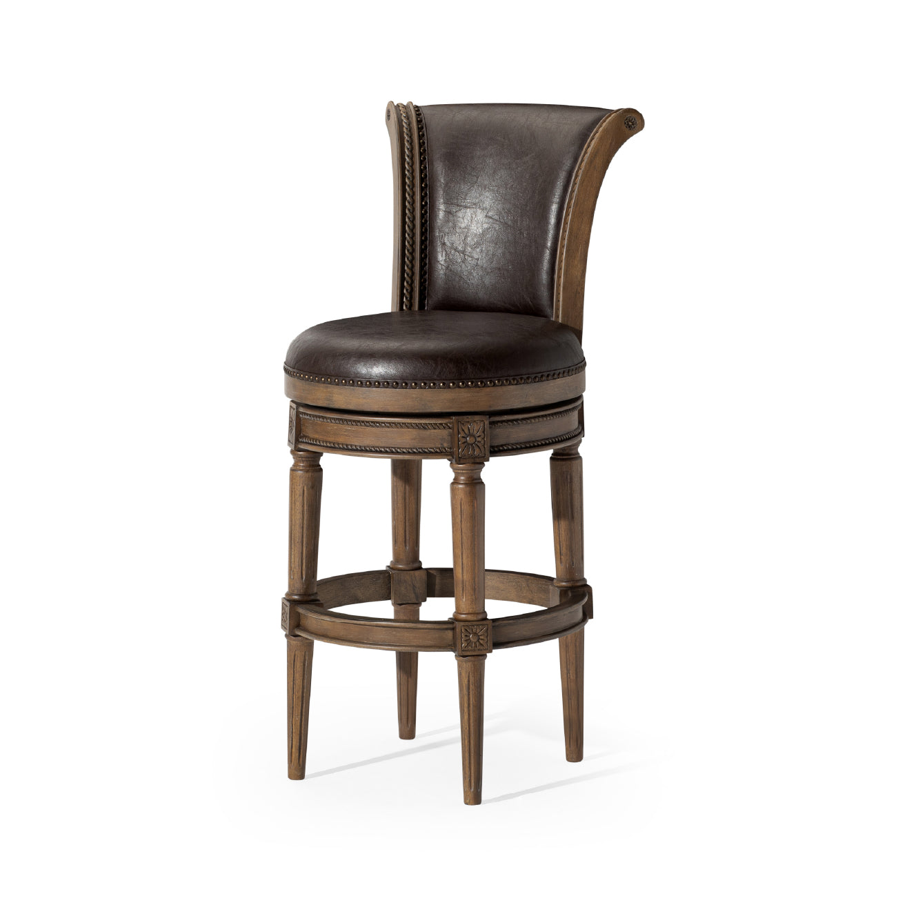 31" Pullman Bar Stool in Walnut Finish with Marskman Saddle Vegan Leather in Stools by Maven Lane