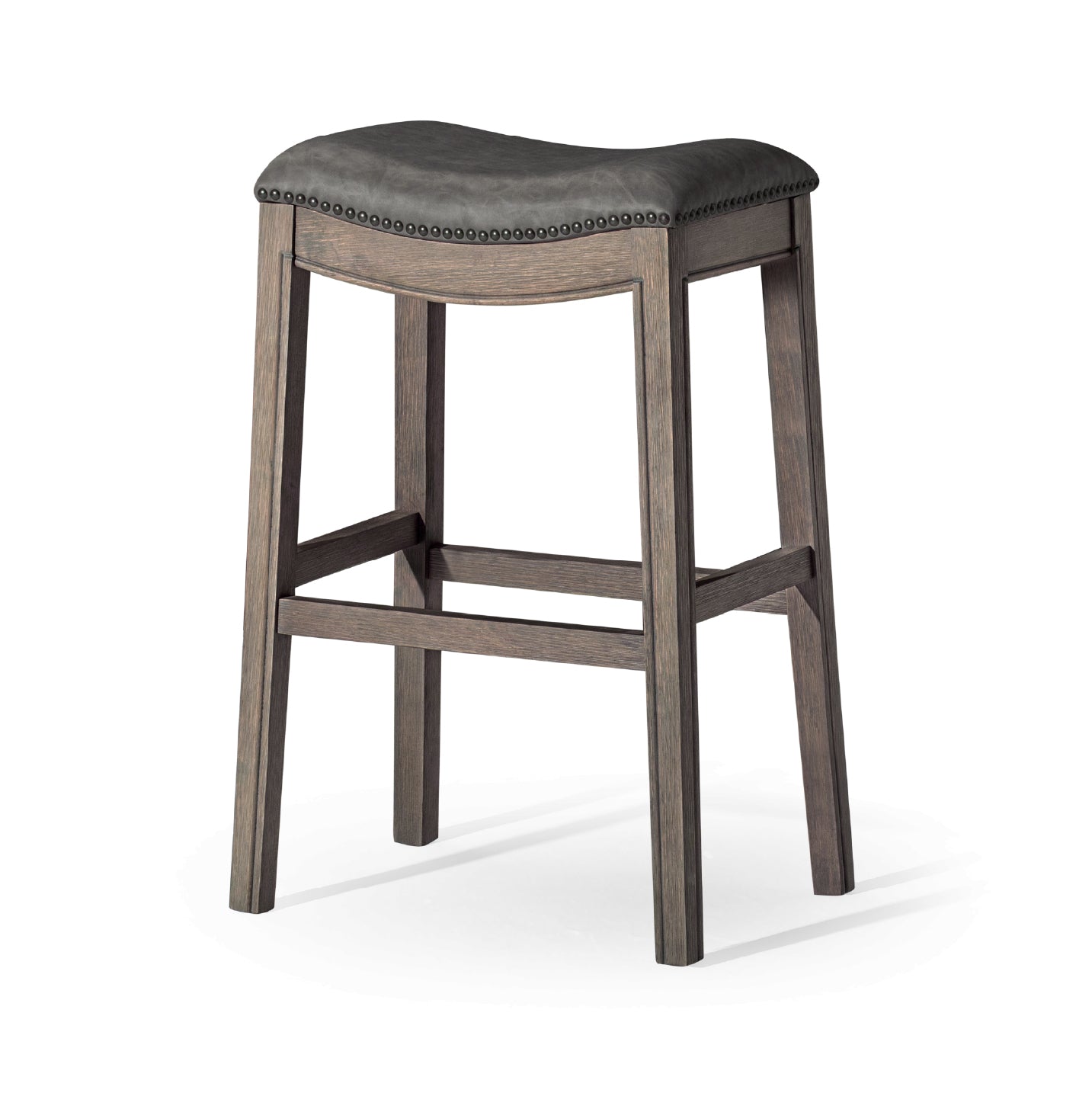 31" Adrien Saddle Bar Stool in Reclaimed Oak with Ronan Stone Vegan Leather in Stools by Maven Lane