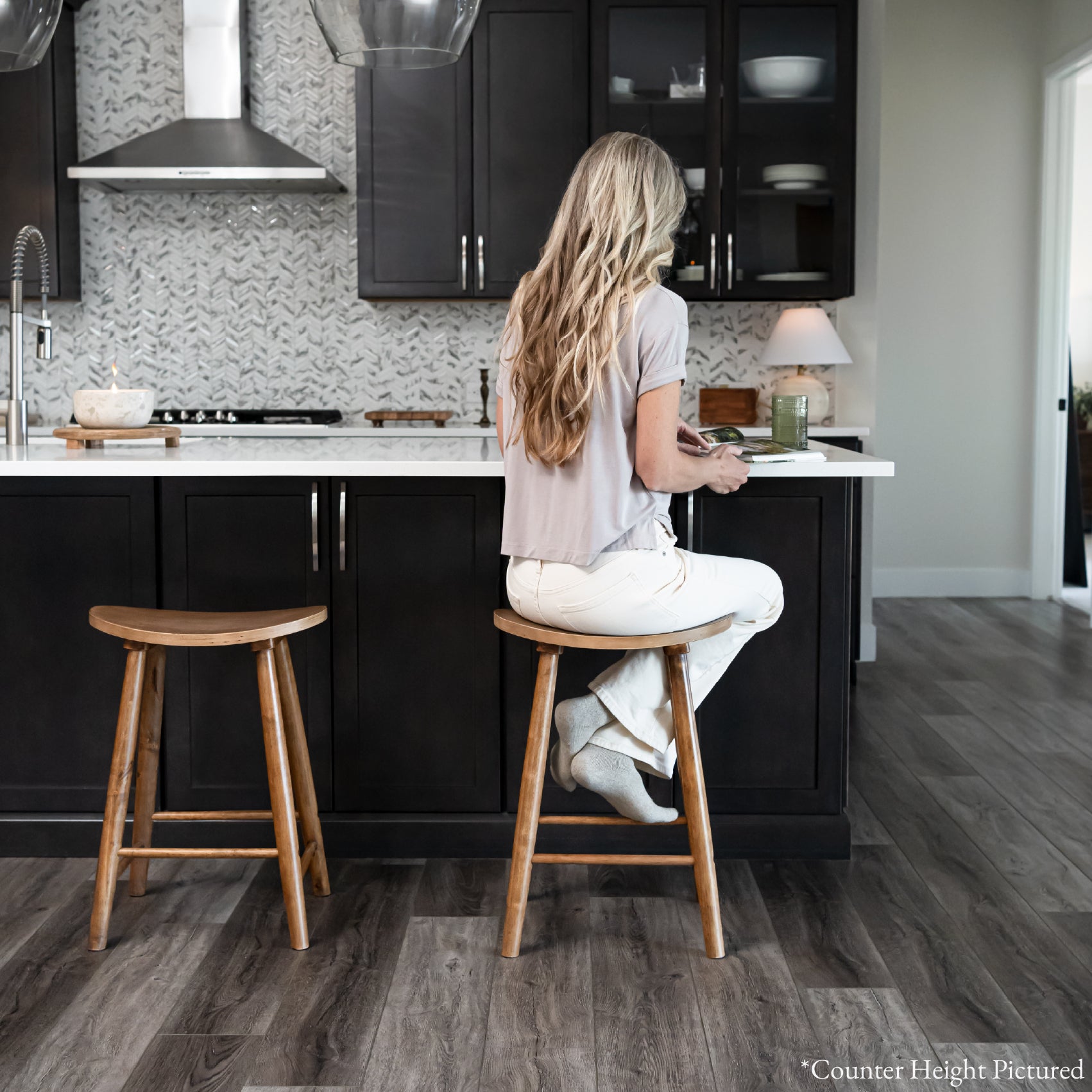 Luna Bar Stool in Light Brown Finish in Stools by Maven Lane