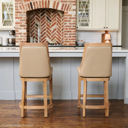 Vienna Swivel Bar Stool in Light Brown Finish with Beige Faux Leather in Stools by Maven Lane