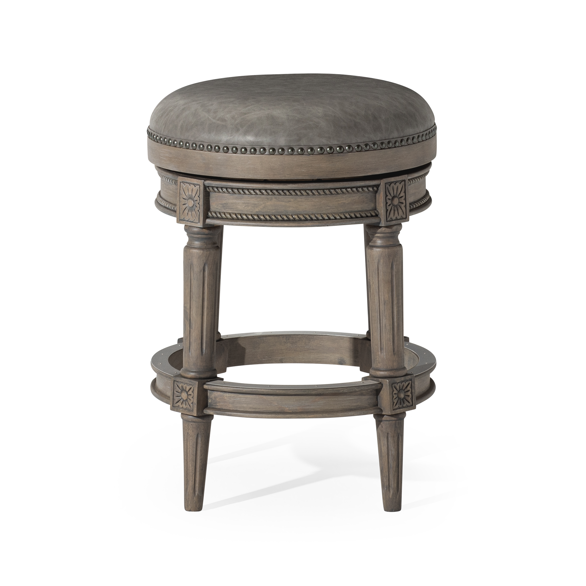 Pullman Backless Counter Stool in Grey Finish with Grey Faux Leather in Stools by Maven Lane