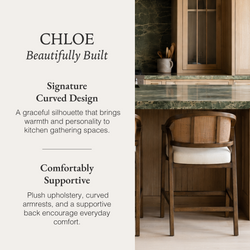 Chloe Counter Stool in Brown Finish with Beige Fabric Upholstery and Honey Rattan Back in Stools by Maven Lane