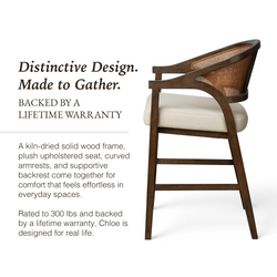 Chloe Counter Stool in Brown Finish with Beige Fabric Upholstery and Honey Rattan Back in Stools by Maven Lane