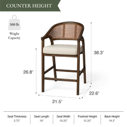 Chloe Counter Stool in Brown Finish with Beige Fabric Upholstery and Honey Rattan Back in Stools by Maven Lane
