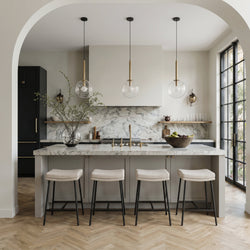 Berkley Counter Height Saddle Stool – Beige Fabric & Matte Black in Maven Lane by Maven Lane