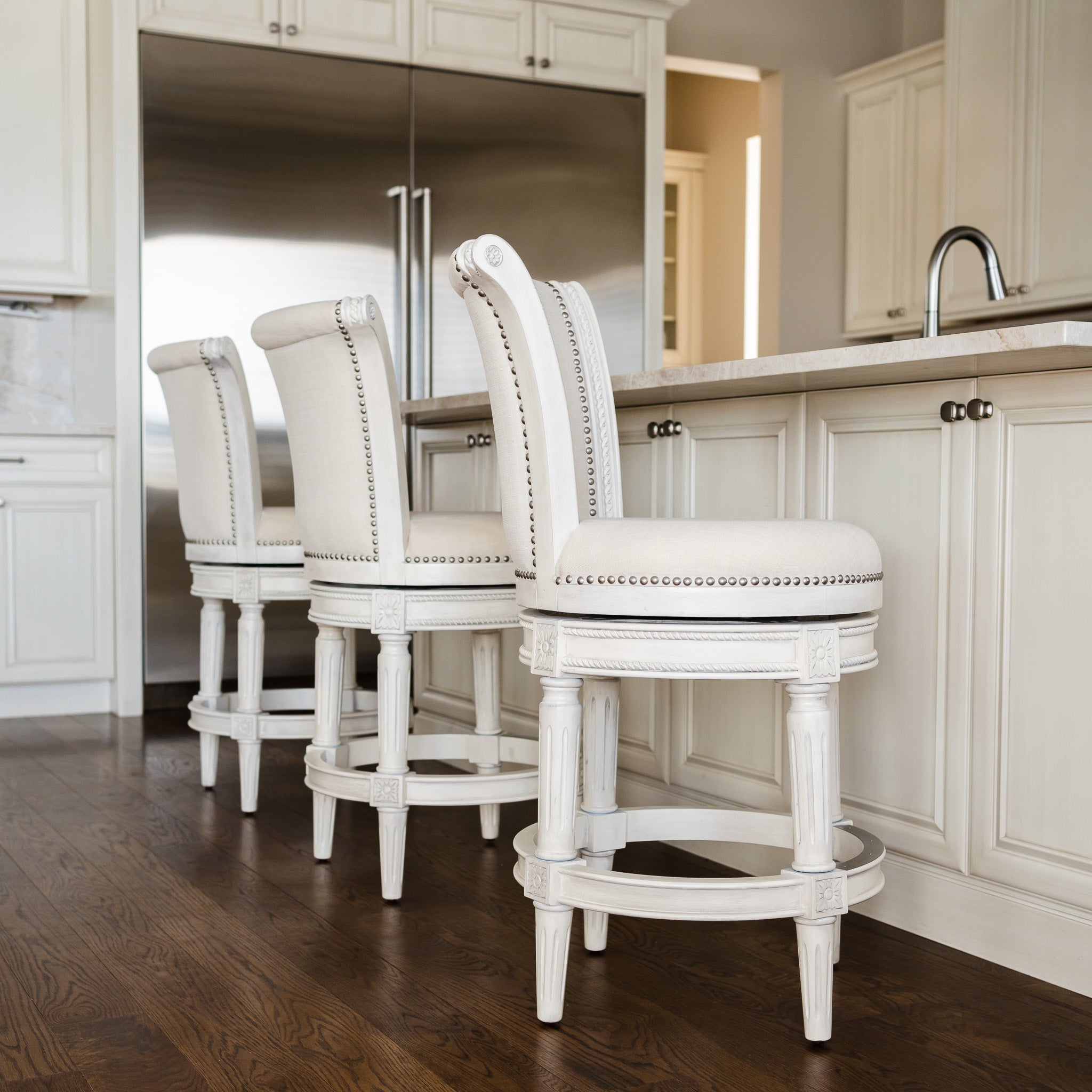 Pullman Bar Stool in White Oak Finish with Natural Fabric Upholstery in Stools by Maven Lane