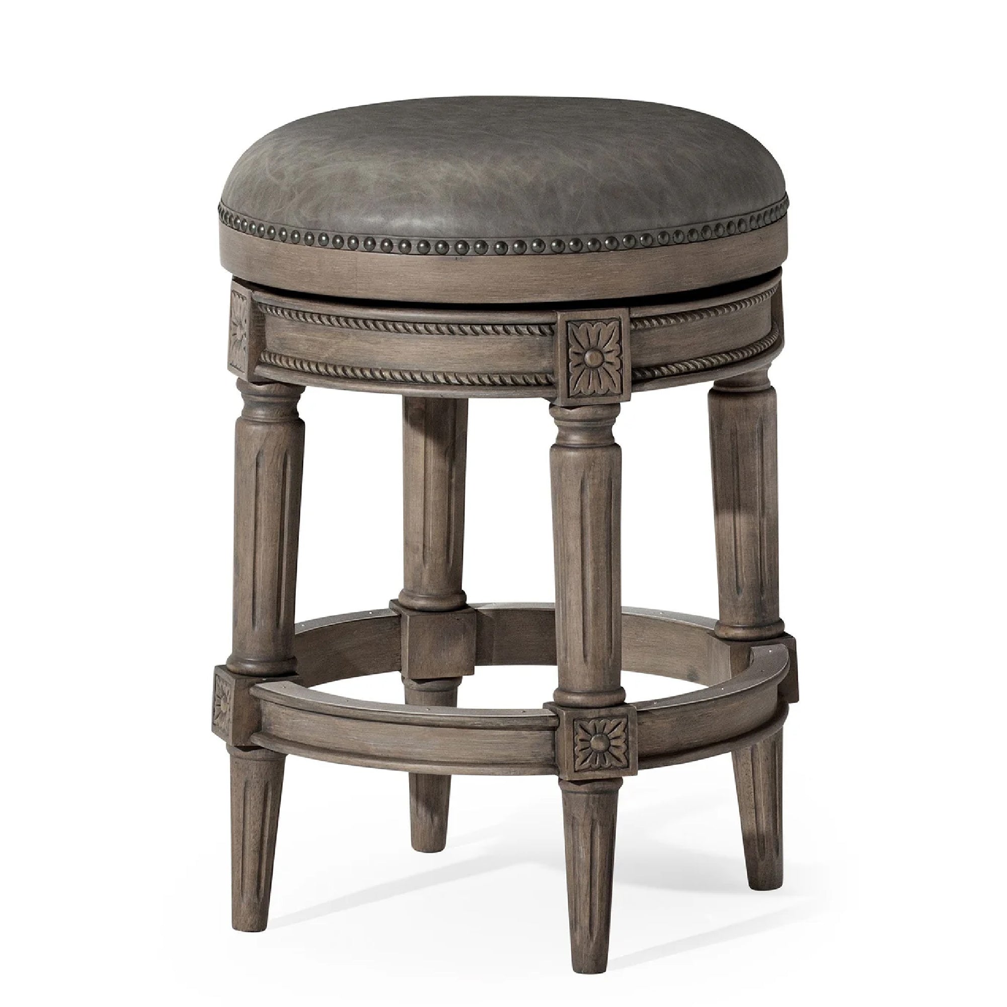 26" Pullman Backless Counter Stool in Reclaimed Oak Finish with Ronan Stone Vegan Leather in Stools by Maven Lane