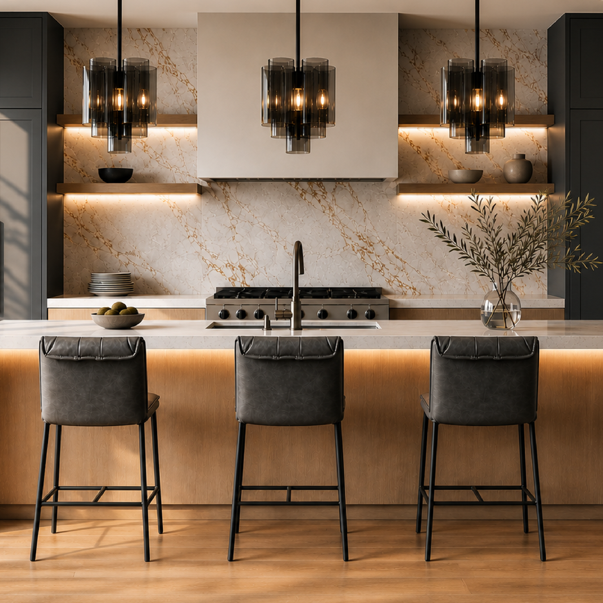 Gerard Counter Stool in Black Finish with Dark Grey Faux Leather in Stools by Maven Lane