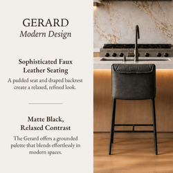 Gerard Counter Stool in Black Finish with Dark Grey Faux Leather in Stools by Maven Lane