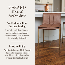Gerard Counter Stool in Aged Gold Finish with Brown Faux Leather in Stools by Maven Lane