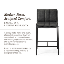 Gerard Counter Stool in Black Finish with Dark Grey Faux Leather in Stools by Maven Lane