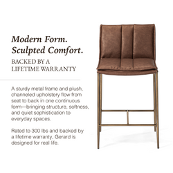 Gerard Counter Stool in Aged Gold Finish with Brown Faux Leather in Stools by Maven Lane