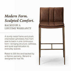 Gerard Bar Stool in Aged Gold Finish with Brown Faux Leather in Stools by Maven Lane