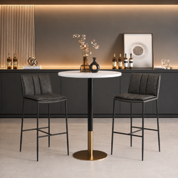 Gerard Bar Stool in Black Finish with Dark Grey Faux Leather in Stools by Maven Lane