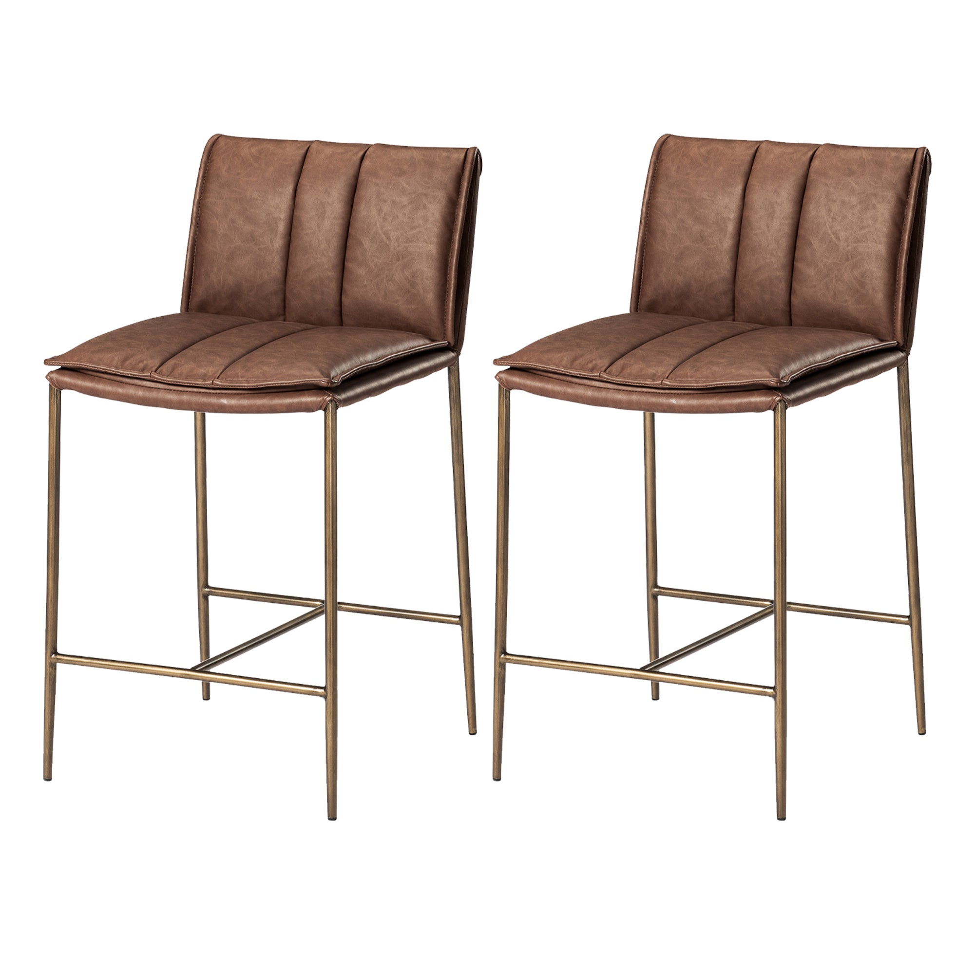 25" Gerard Counter Stool in Aged Gold Finish with Brown Faux Leather (Set of 2) in Stools by Maven Lane