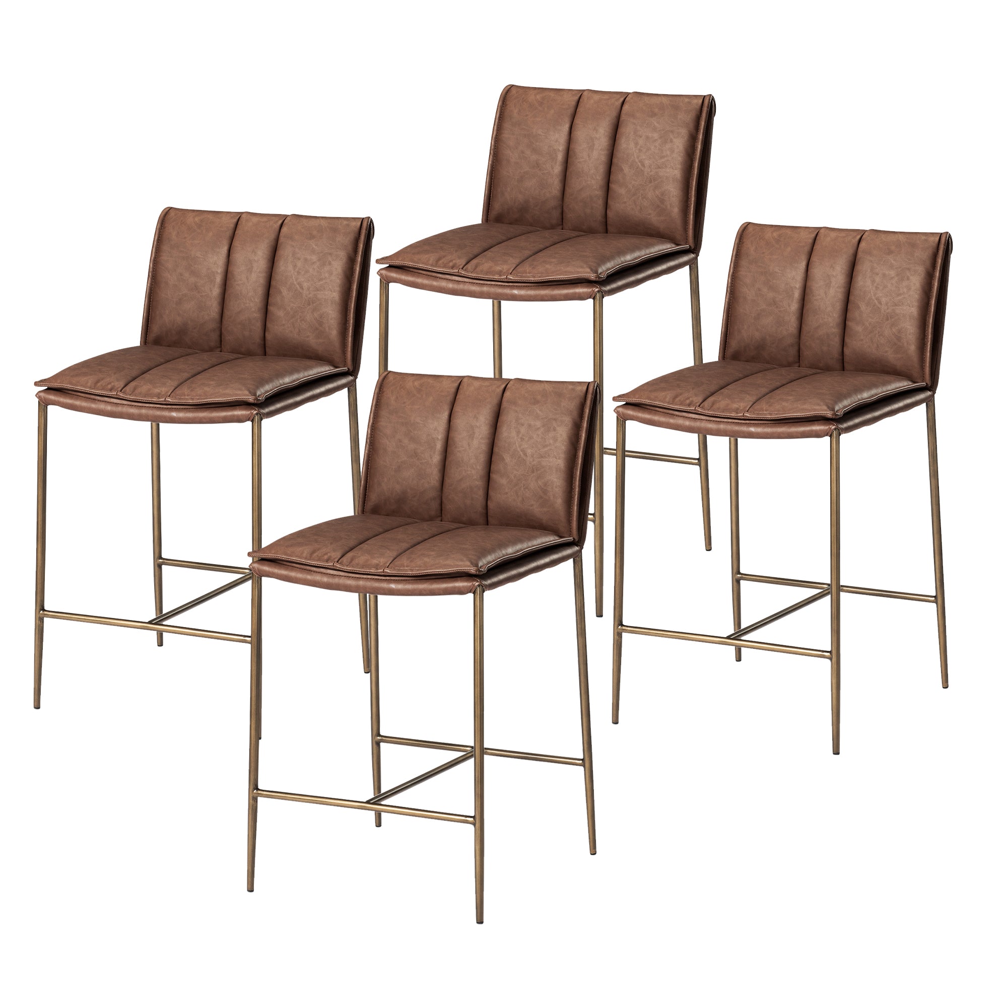 25" Gerard Counter Stool in Aged Gold Finish with Brown Faux Leather (Set of 4) in Stools by Maven Lane