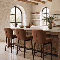 Gia Counter Stool in Brown Finish and Brown Fabric in Stools by Maven Lane