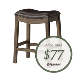 Adrien Saddle Counter Stool in Brown Finish with Dark Brown Faux Leather