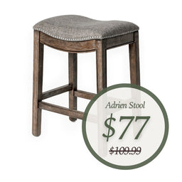 Adrien Saddle Counter Stool in Brown Finish with Grey Fabric