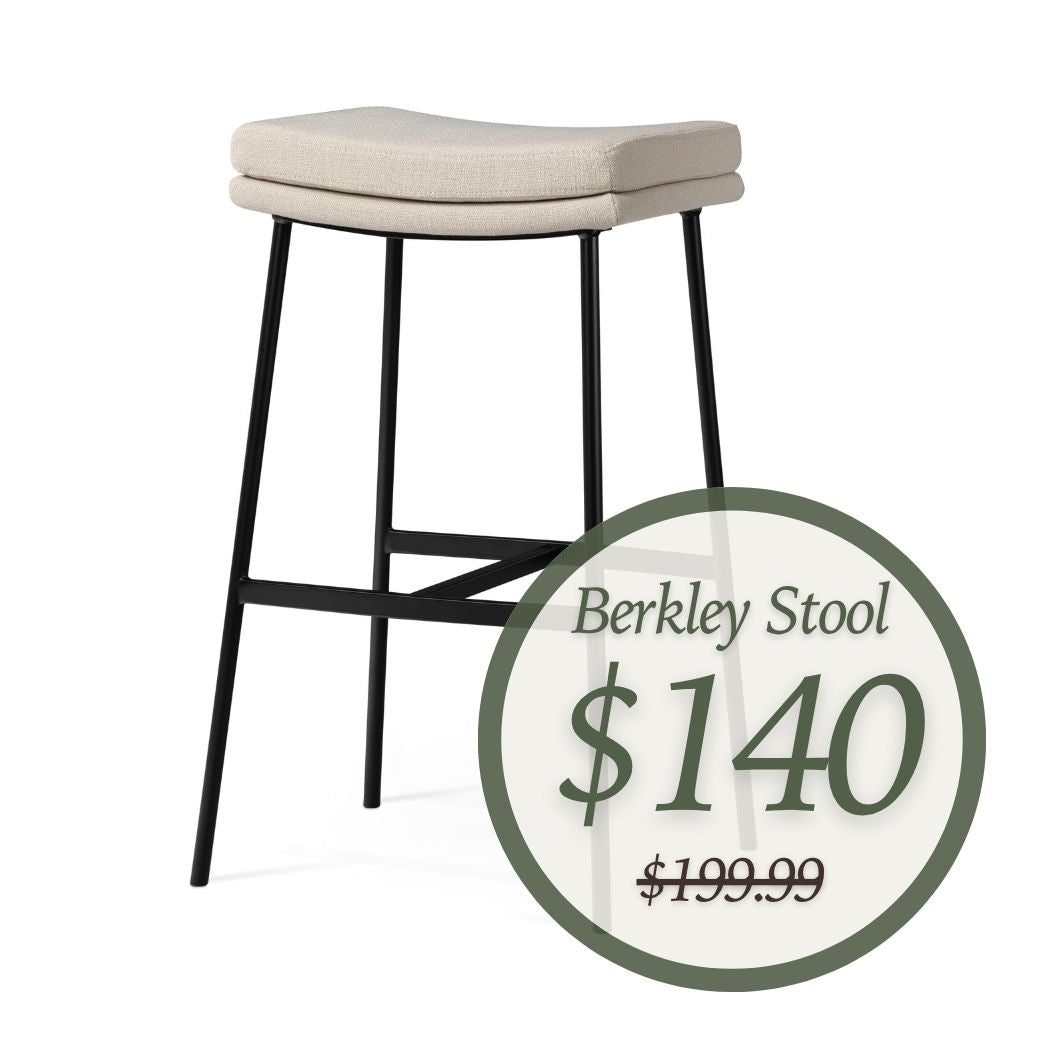 Berkley Bar Height Saddle Stool – Beige Fabric & Matte Black in Maven Lane by Maven Lane