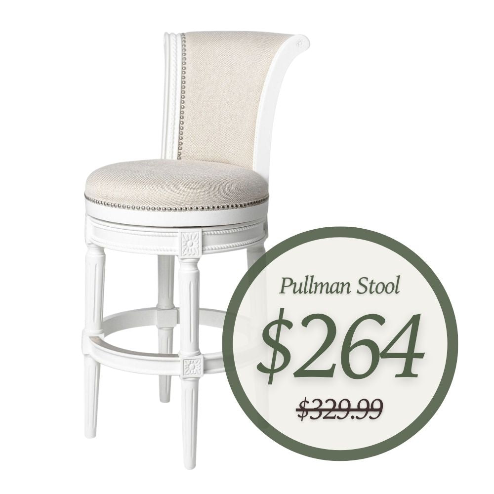 Pullman Bar Stool in White Finish with Cream Fabric Upholstery in Stools by Maven Lane