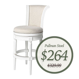 Pullman Bar Stool in White Finish with Cream Fabric Upholstery