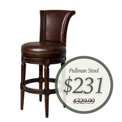 Pullman Bar Stool in Dark Brown Finish with Brown Faux Leather in Stools by Maven Lane