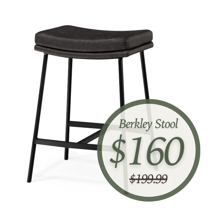 Berkley Counter Height Saddle Stool – Charcoal Faux Leather & Matte Black in Maven Lane by Maven Lane