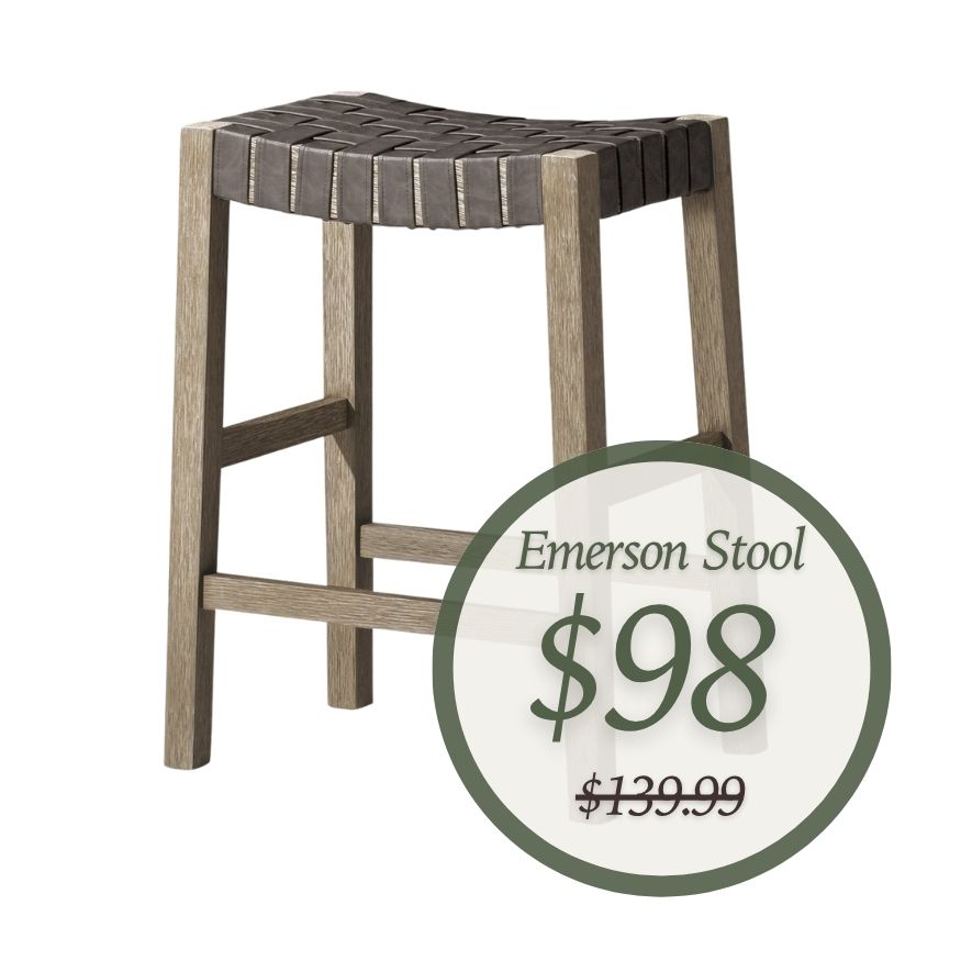 Emerson Counter Stool In Grey Finish & Grey Woven Leather Seat in Stools by Maven Lane