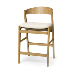 Harbor Counter Stool in Aged Natural with Light Beige Fabric Upholstery in Maven Lane by Maven Lane
