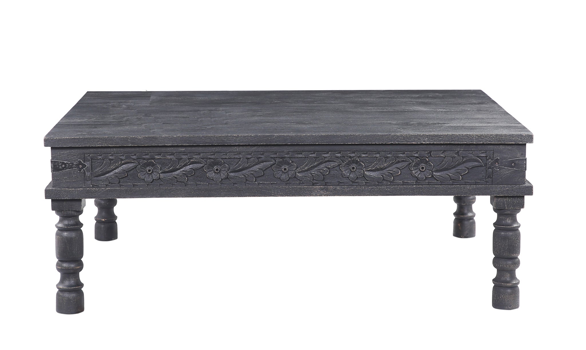 Emin Nomad Wooden Rectangular Coffee Table in Distressed Black Finish in Accent Tables by Maven Lane