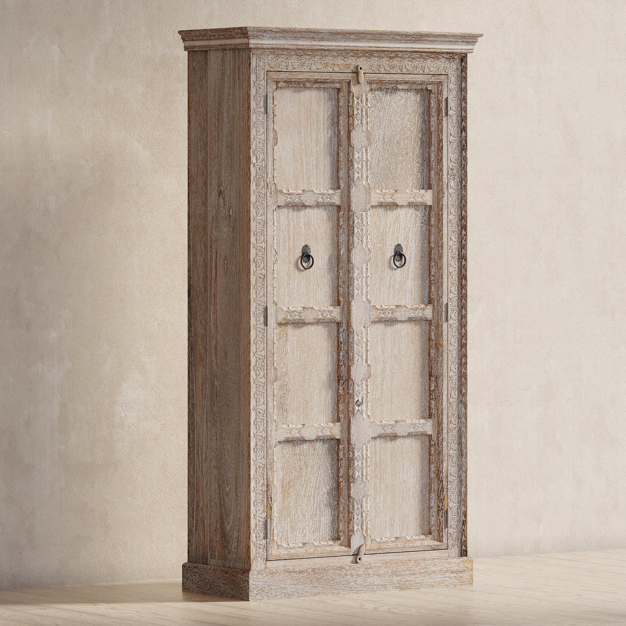 Mahala Nomad Wooden Cabinet in Distressed Natural Finish in Cabinets by Maven Lane