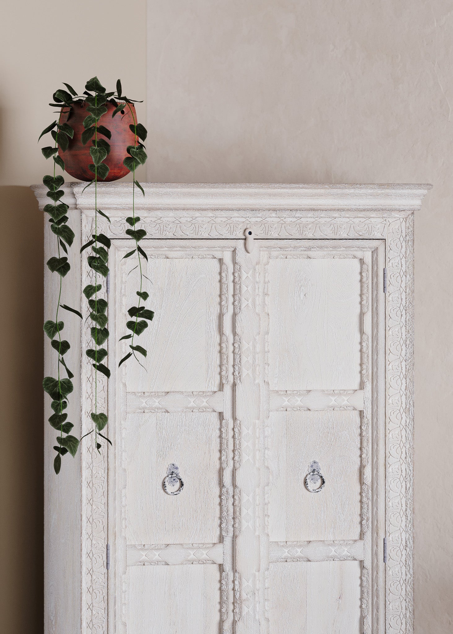 Mahala Nomad Wooden Cabinet in Distressed White Finish in Cabinets by Maven Lane