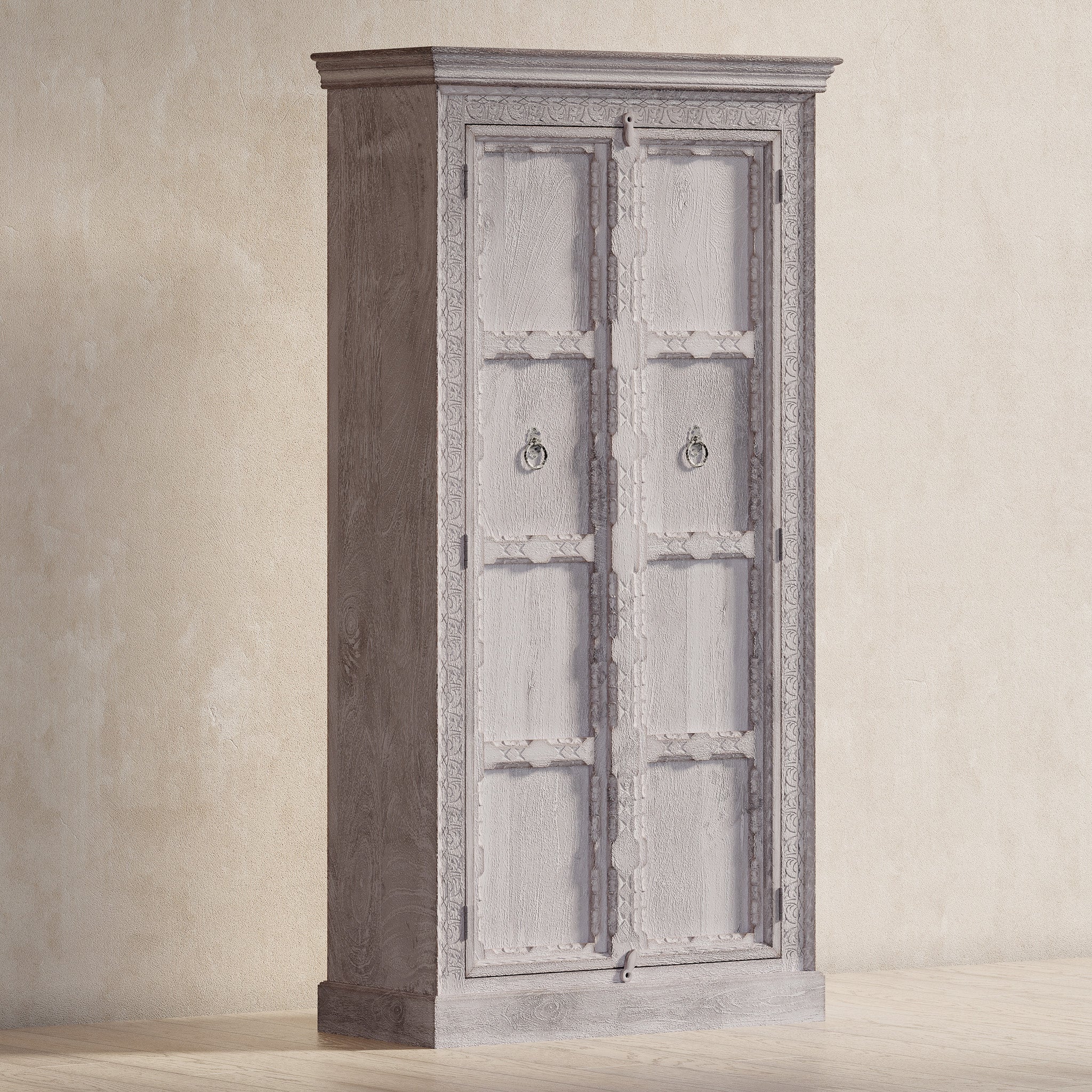 Mahala Nomad Wooden Cabinet in Distressed White Finish in Cabinets by VMInnovations
