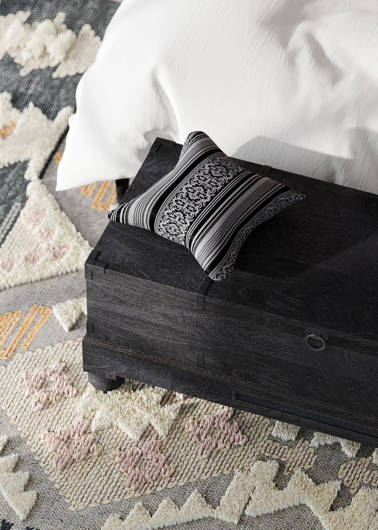 Nerio Nomad Wooden Storage Bench in Black Distressed Finish in Ottomans & Benches by Maven Lane