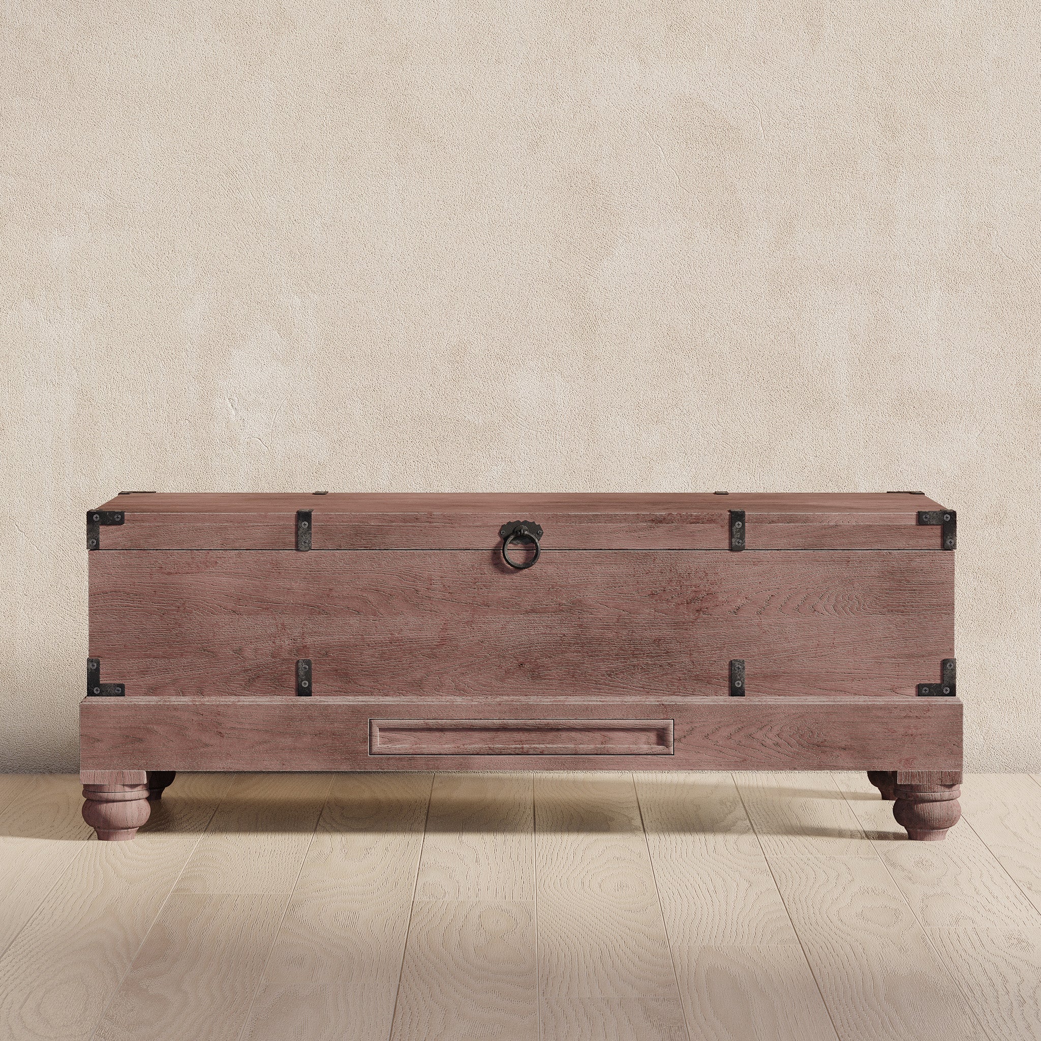 Nerio Nomad Wooden Storage Bench in Brown Distressed Finish in Ottomans & Benches by Maven Lane