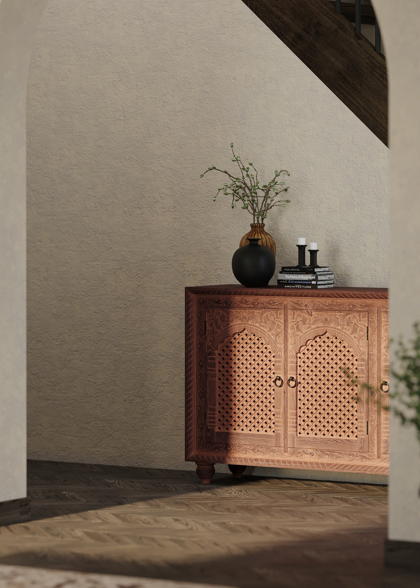 Patrin Nomad Wooden Sideboard in Distressed Brown Finish in Cabinets by Maven Lane