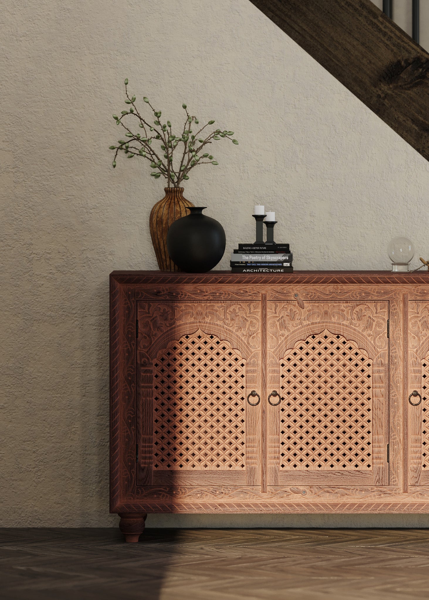 Patrin Nomad Wooden Sideboard in Distressed Brown Finish in Cabinets by Maven Lane