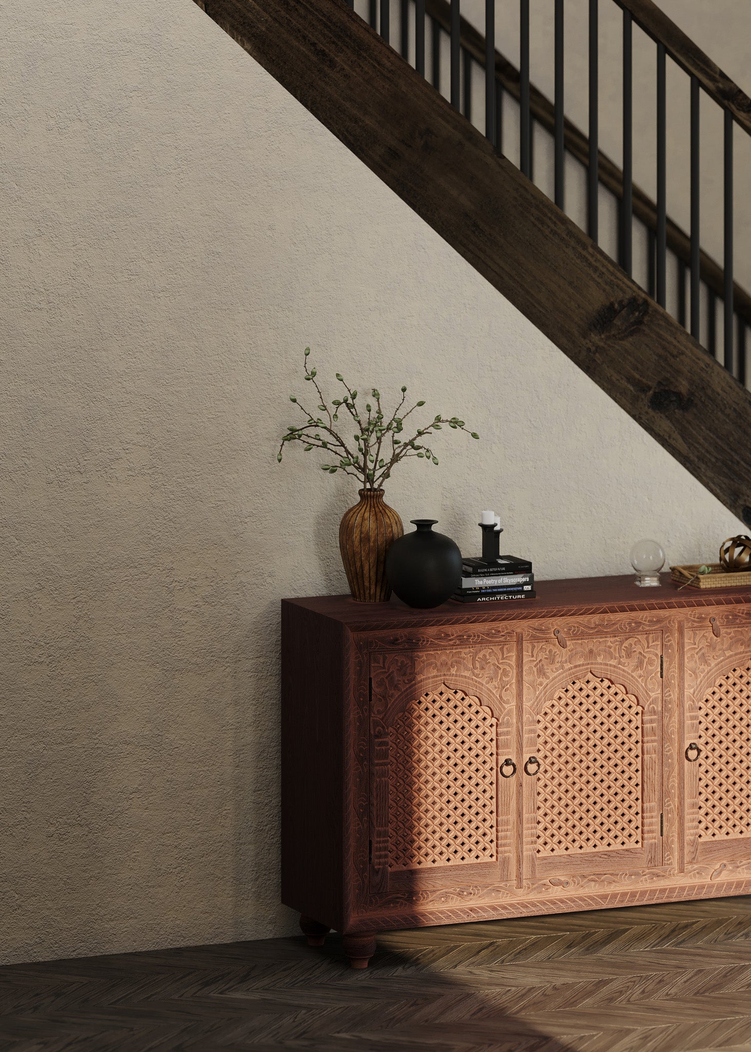 Patrin Nomad Wooden Sideboard in Distressed Brown Finish in Cabinets by Maven Lane