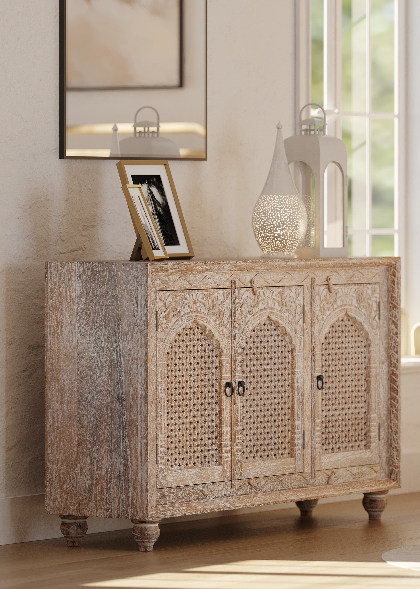 Patrin Nomad Wooden Sideboard in Distressed Natural Finish in Cabinets by VMI